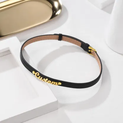 Collier ras-du-cou en cuir personnalisé avec plaque nominative Or