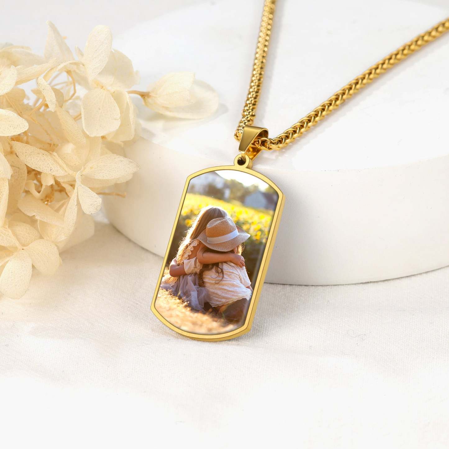 Collier Plaque Militaire Personnalisée avec Photo Or