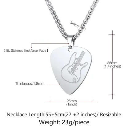 Collier Médaillon Pick de Guitare Personnalisé Taille