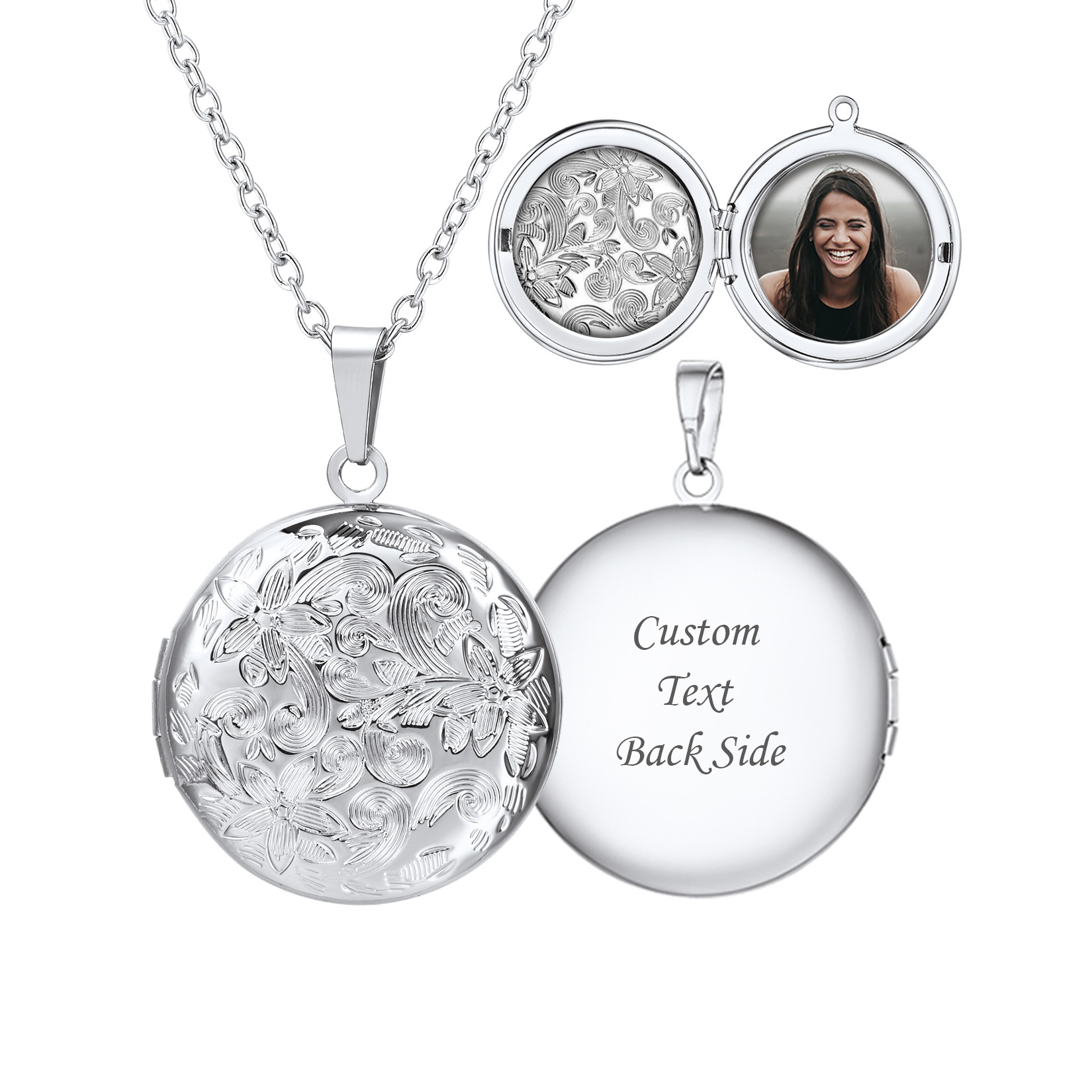 Collier Médaillon Personnalisé Chaîne Réglable pour Femme Argenté