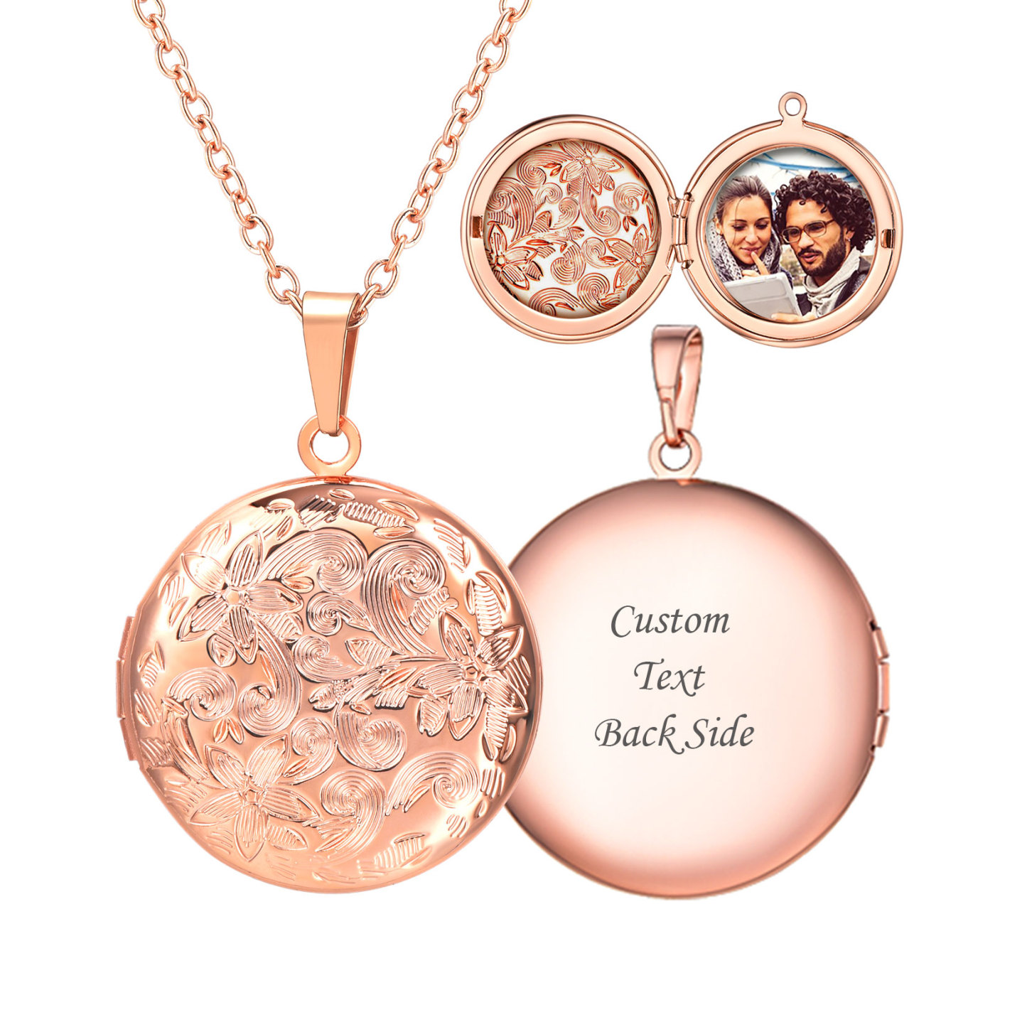 Collier Médaillon Personnalisé Chaîne Réglable pour Femme Or Rose