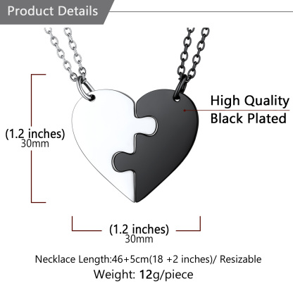 Collier Puzzle Cœur Gravé avec Nom pour Couple Taille