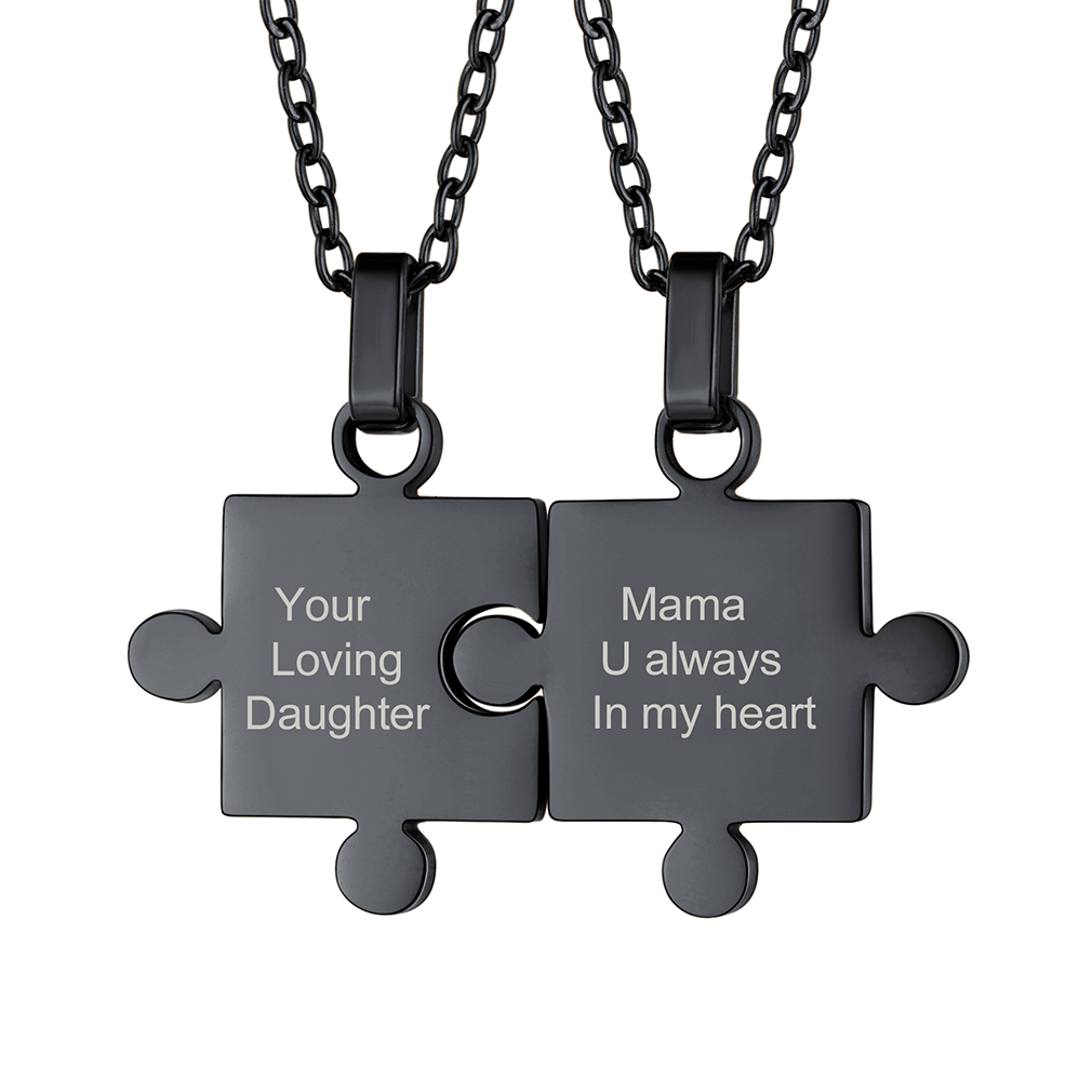 Collier Puzzle Personnalisé Gravé Cadeau pour Couples ou Amis Noir