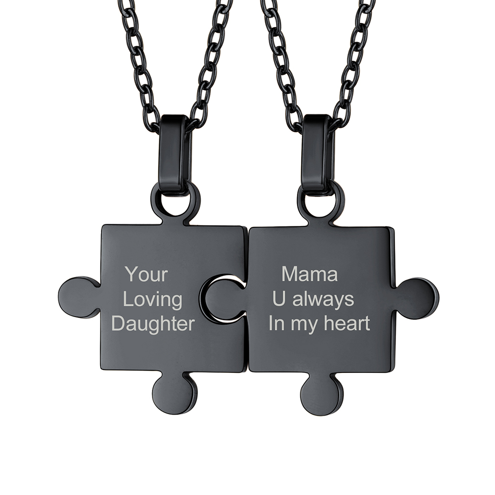 Collier Puzzle Personnalisé Gravé Cadeau pour Couples ou Amis Noir