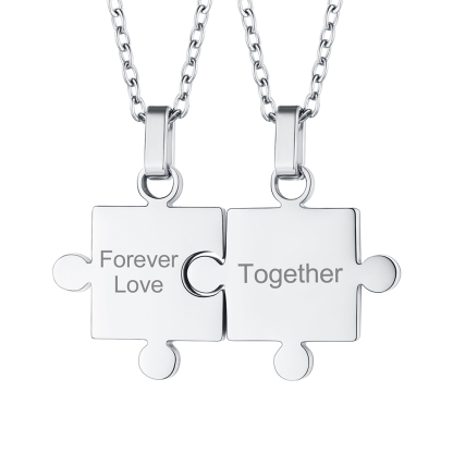 Collier Puzzle Personnalisé Gravé Cadeau pour Couples ou Amis Argenté