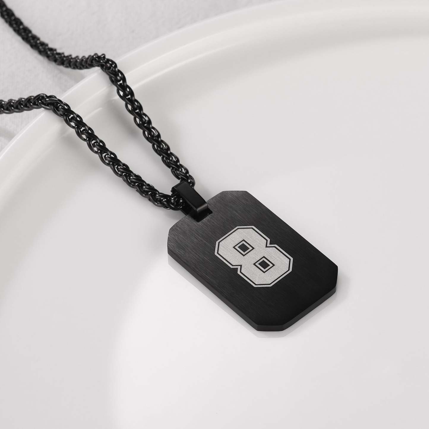 Custom4U Engraving Octagonal Dog Tag Necklace-Black