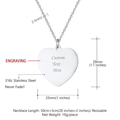 Collier Personnalisé avec Pendentif Cœur Gravé pour Femme Taille