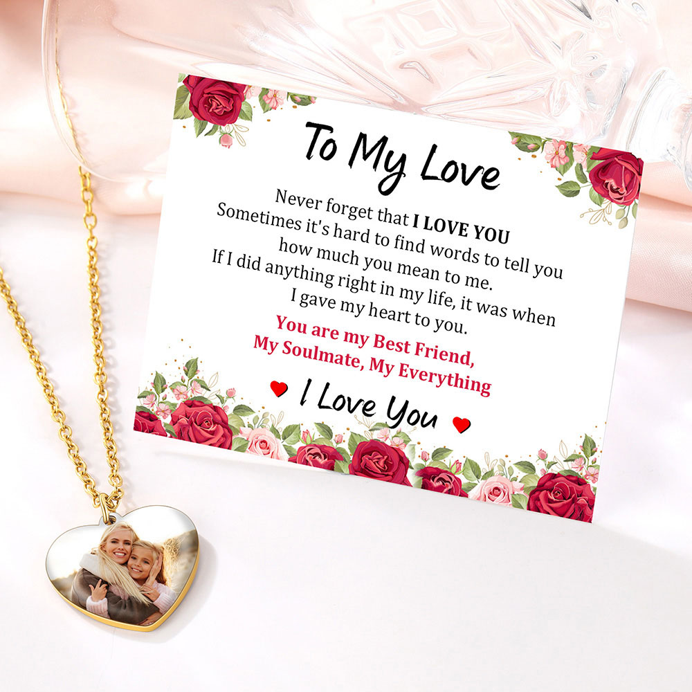 Collier Cœur Personnalisé avec Photo Gravée Cadeau pour Femme