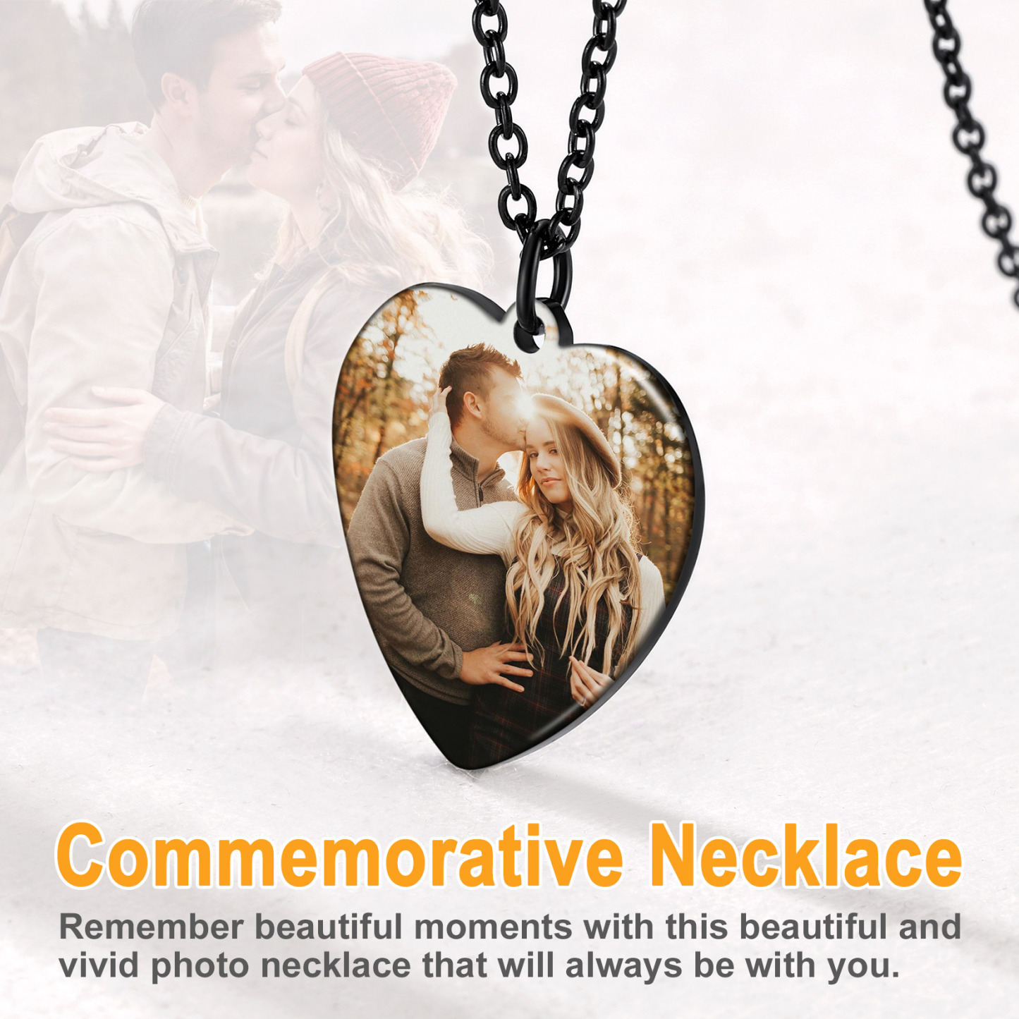 Collier Cœur Personnalisé avec Photo Gravée pour Femme Commémoration