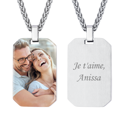 Collier Plaque Militaire Personnalisé avec Photo Gravée pour Hommes et Femmes Argenté