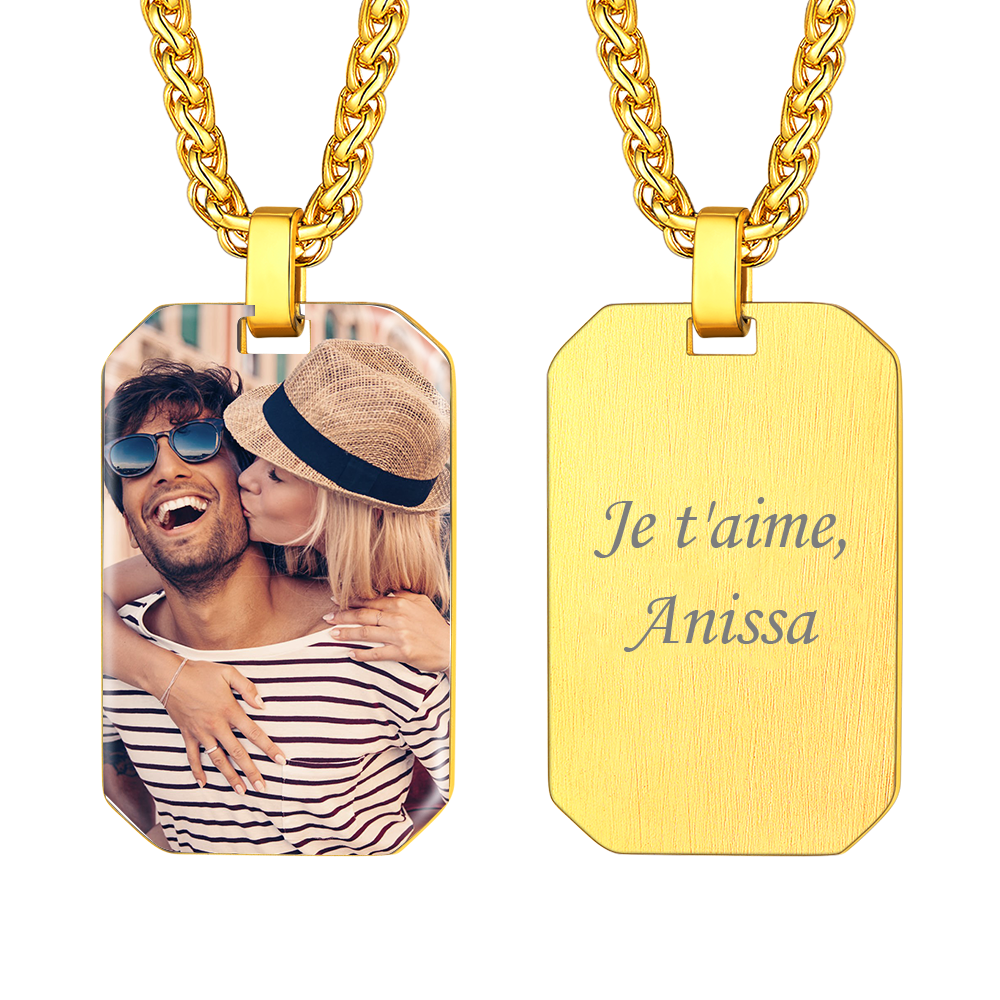 Collier Plaque Militaire Personnalisé avec Photo Gravée pour Hommes et Femmes