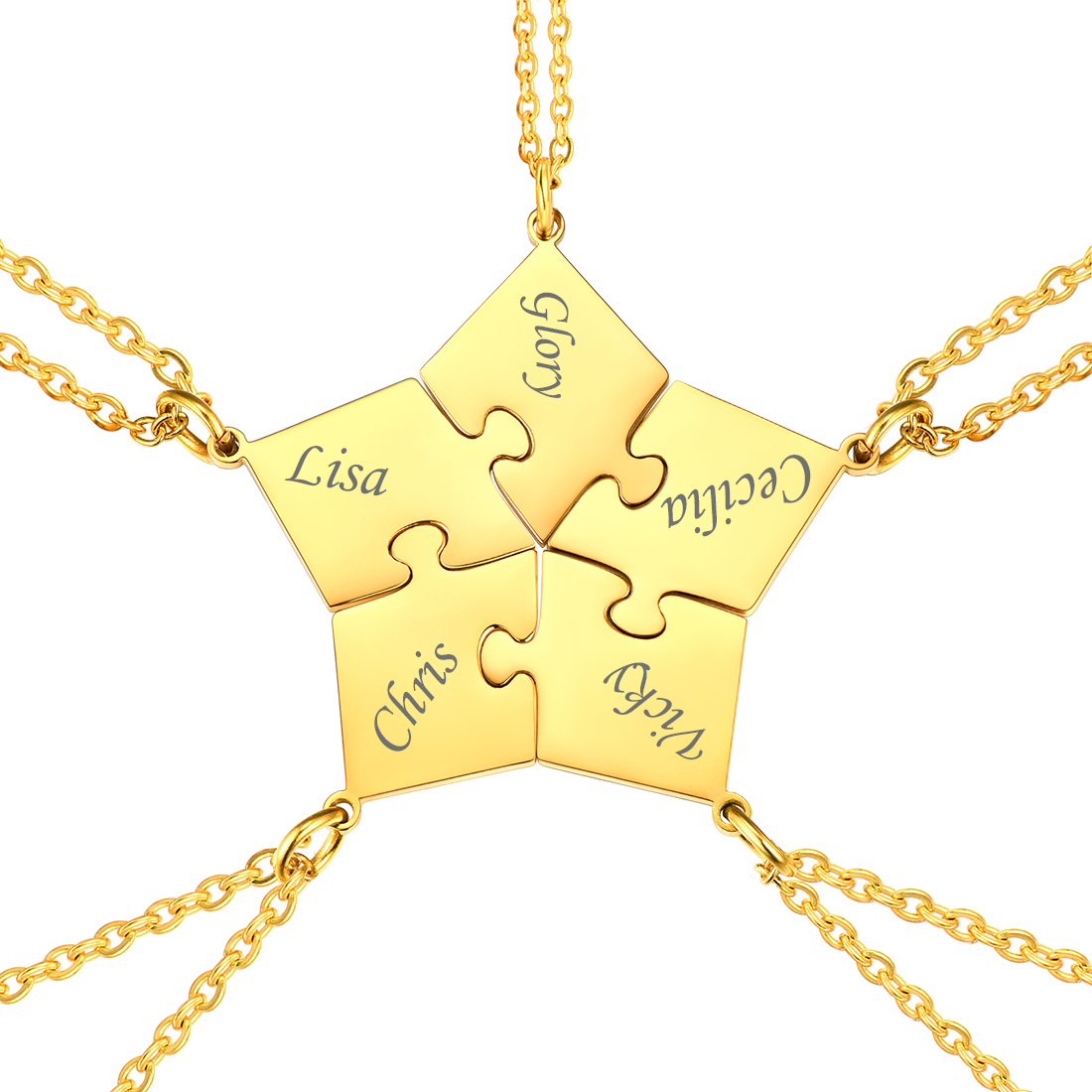 Colliers Puzzle Amitié Personnalisés 5 PCS en Acier Inoxydable Or