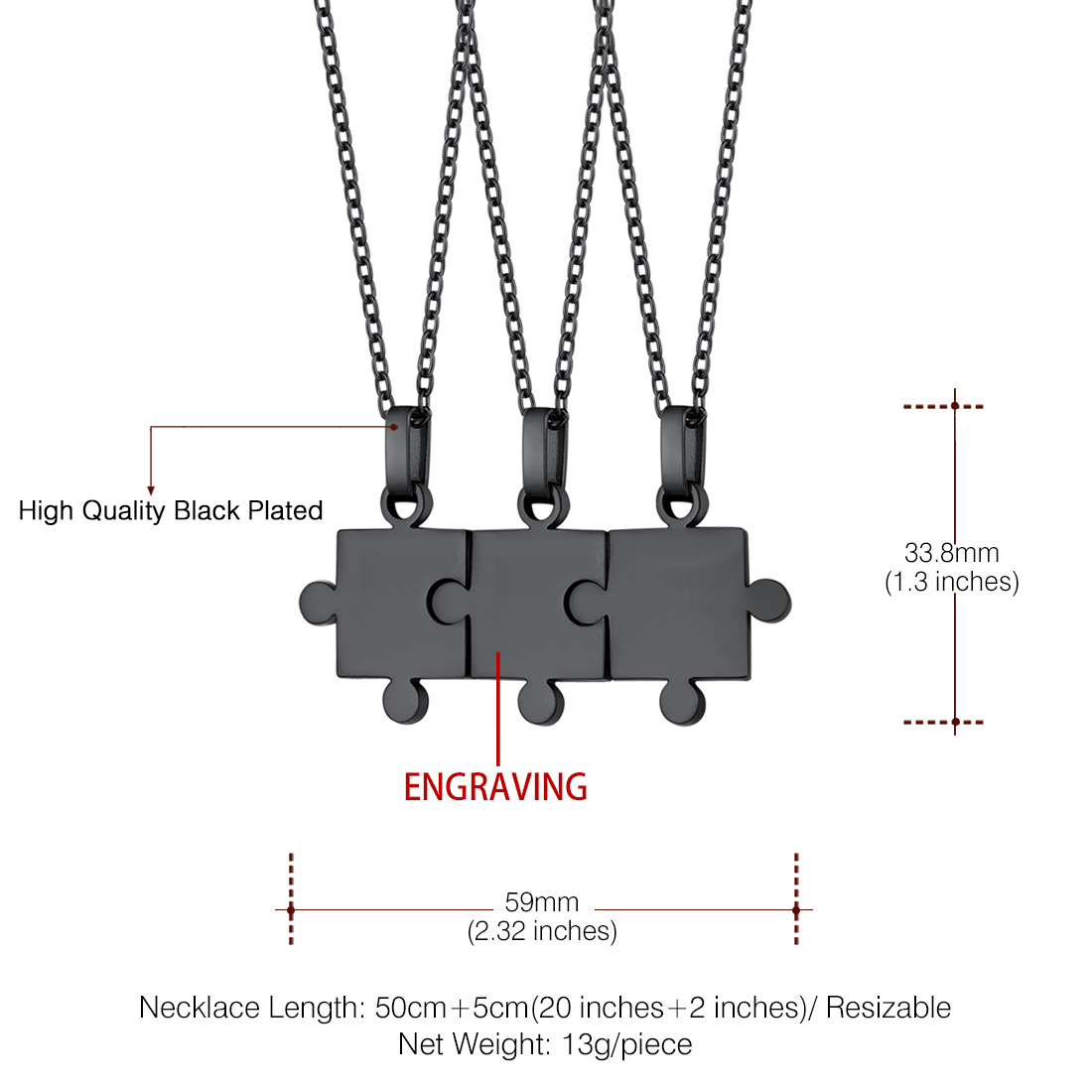 Colliers Puzzle Personnalisés pour Famille ou Amis Taille