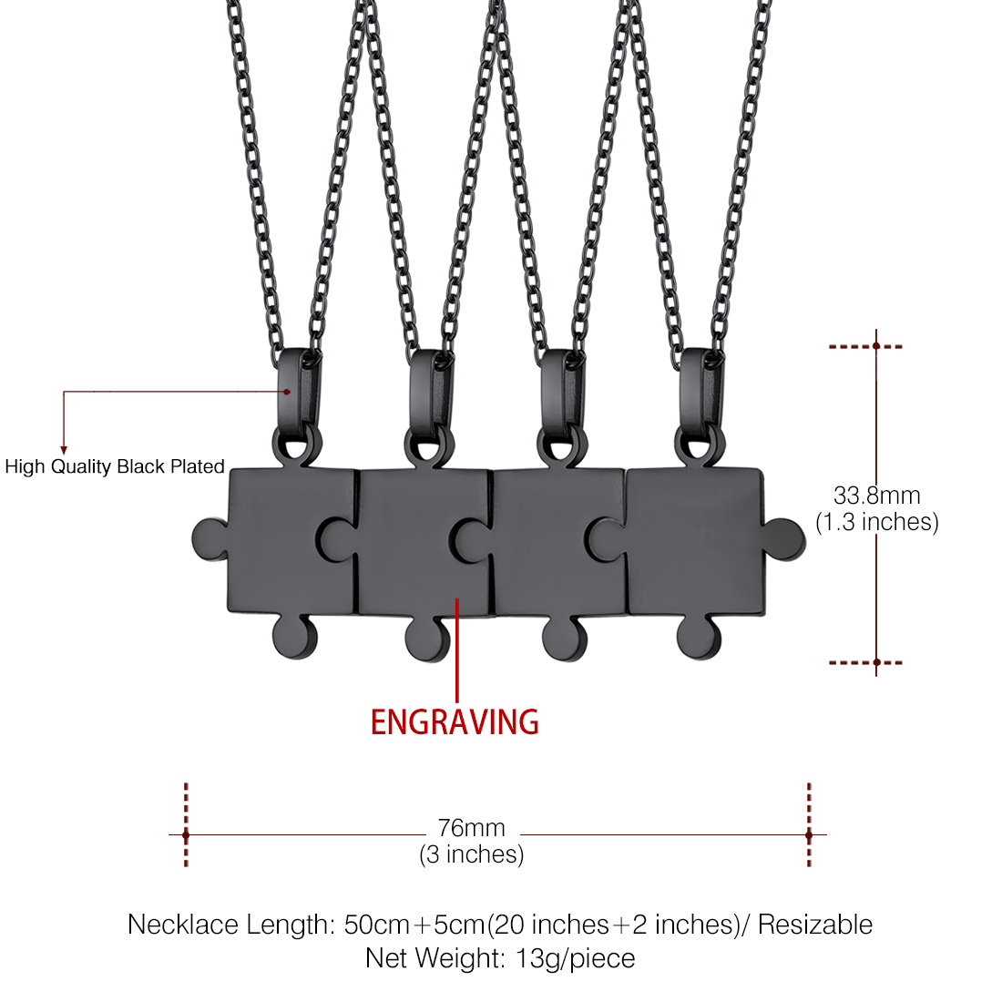 Collier d'Amitié Personnalisé Gravé Puzzle pour Amis Taille