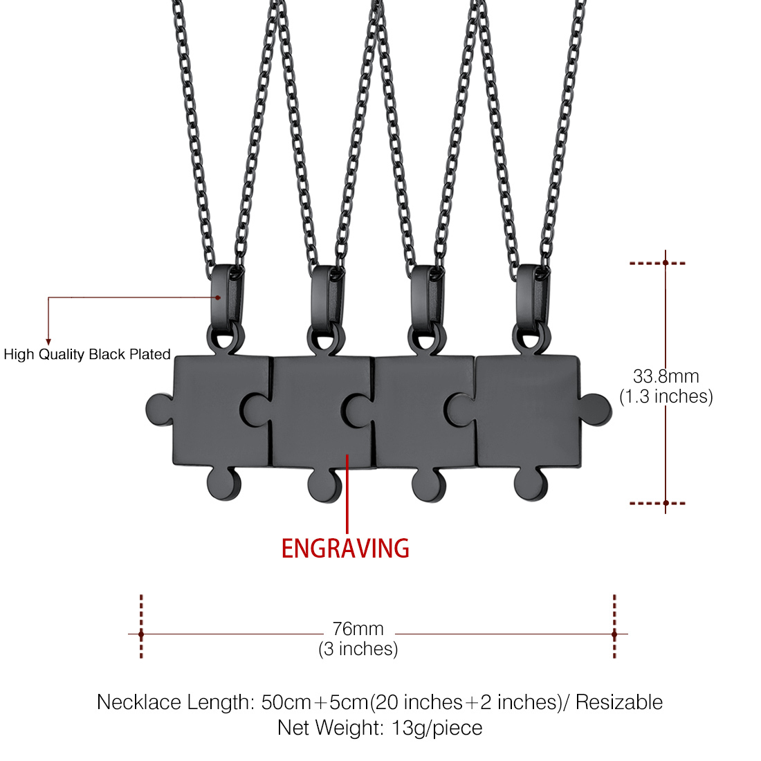 Collier d'Amitié Personnalisé Gravé Puzzle pour Amis Taille