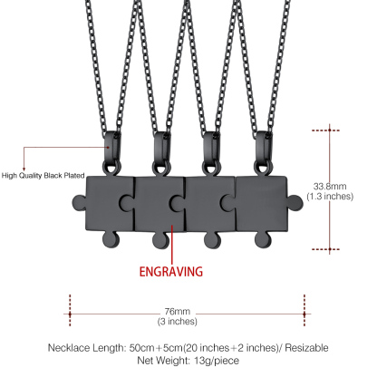 Collier d'Amitié Personnalisé Gravé Puzzle pour Amis Taille