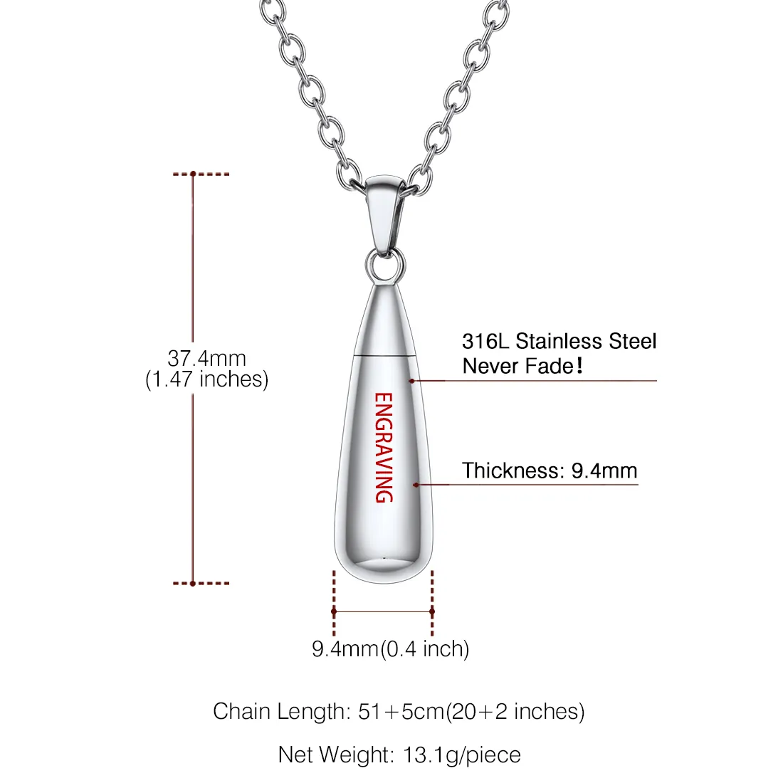 Collier Urne Personnalisé en Forme de Goutte pour Cendres