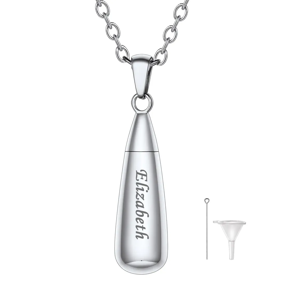 Collier Urne Personnalisé en Forme de Goutte pour Cendres Argenté