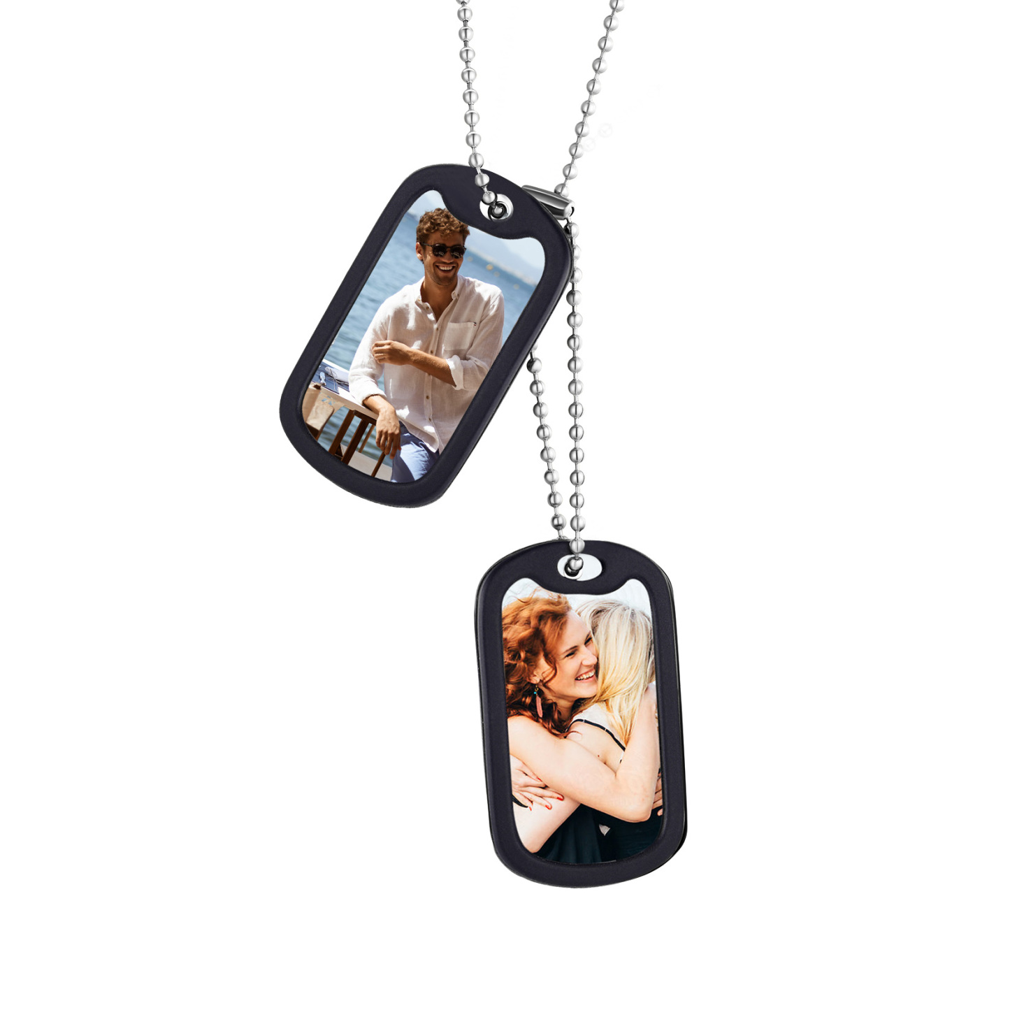 Collier Plaque Militaire Photos 2 Pièces Personnalisé Argenté
