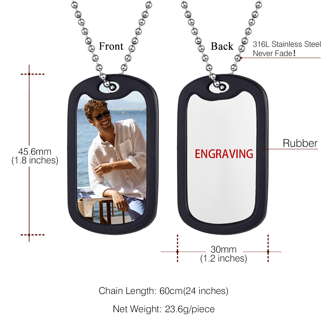 Collier Plaque Militaire Photos 2 Pièces Personnalisé pour Homme et Femme Taille