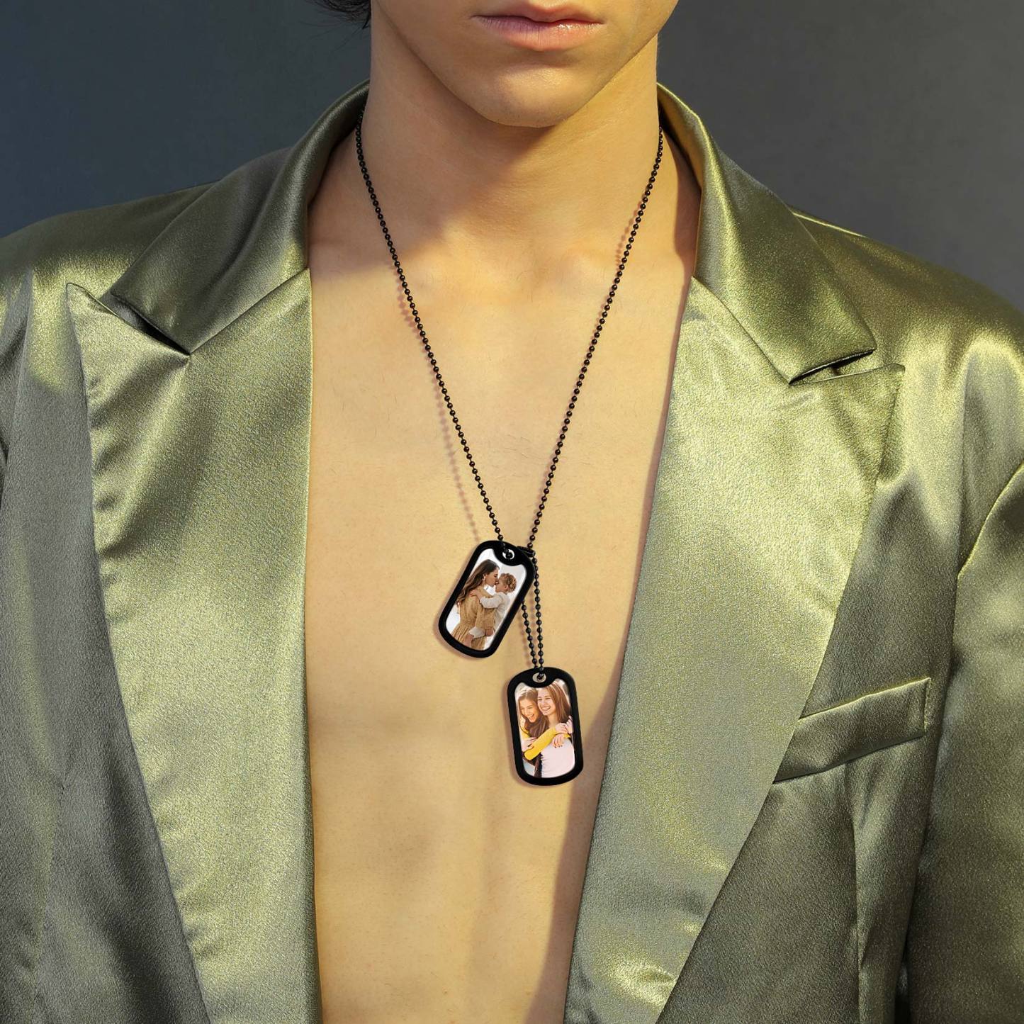 Collier Plaque Militaire Photos 2 Pièces Personnalisé pour Homme et Femme