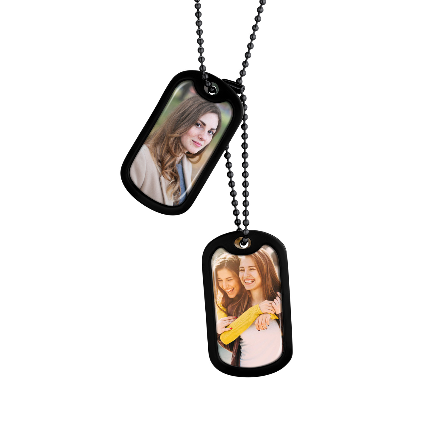 Custom Photo 2pcs Dog Tag Necklace for Men Women Noir