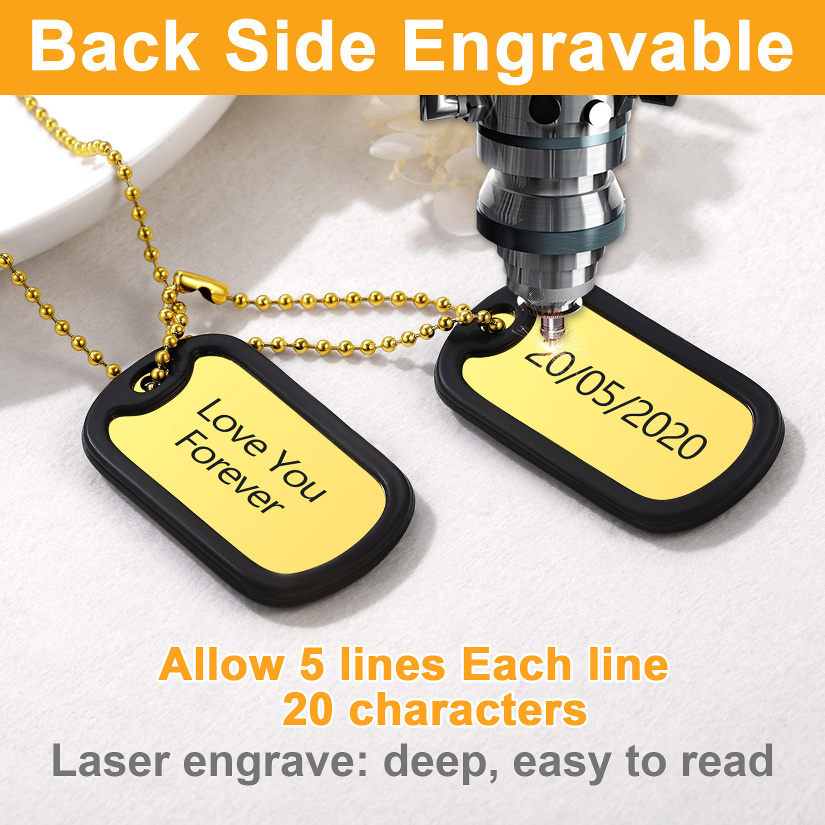 Collier Plaque Militaire Photos 2 Pièces Personnalisé pour Homme et Femme Police