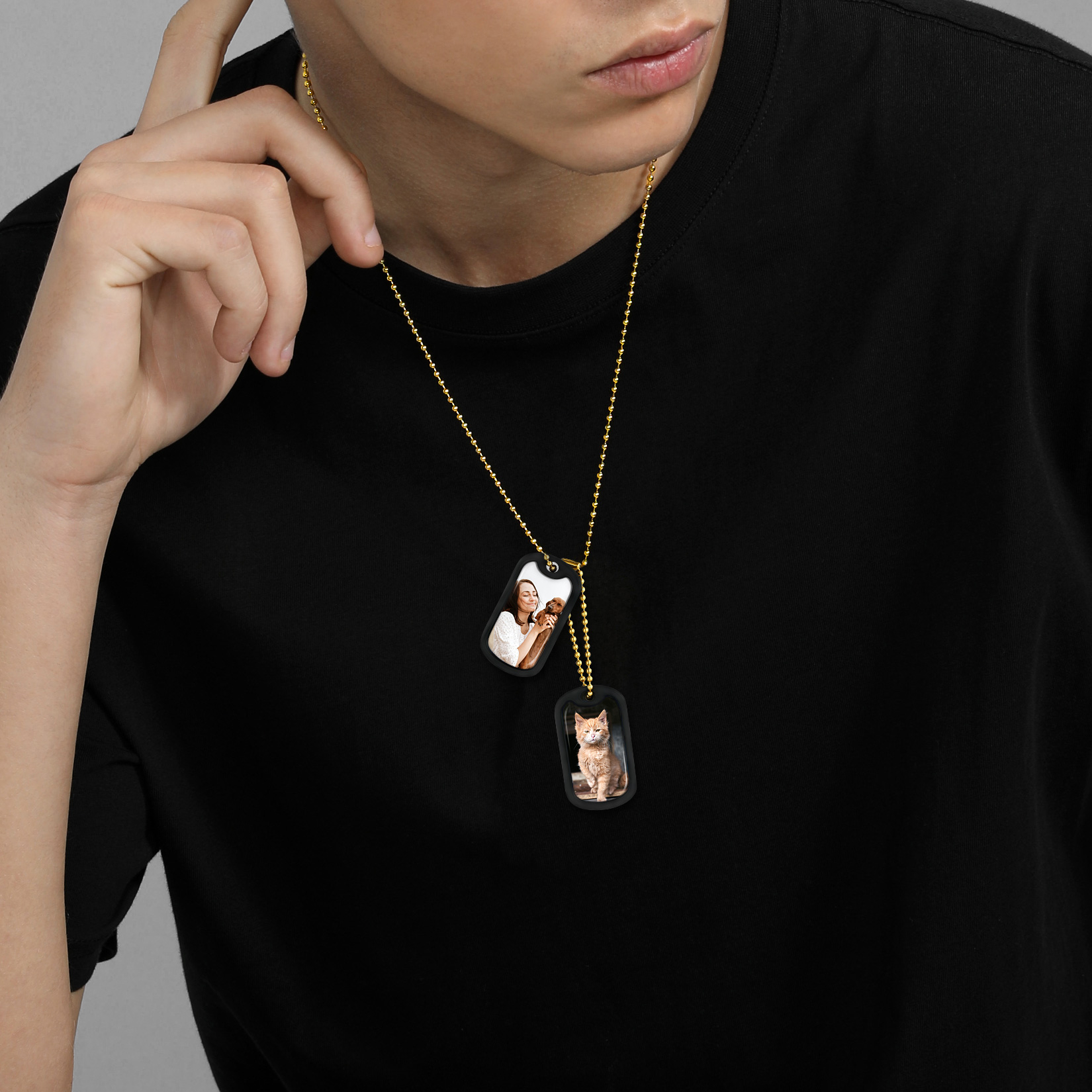 Collier Plaque Militaire Photos 2 Pièces Personnalisé pour Homme 