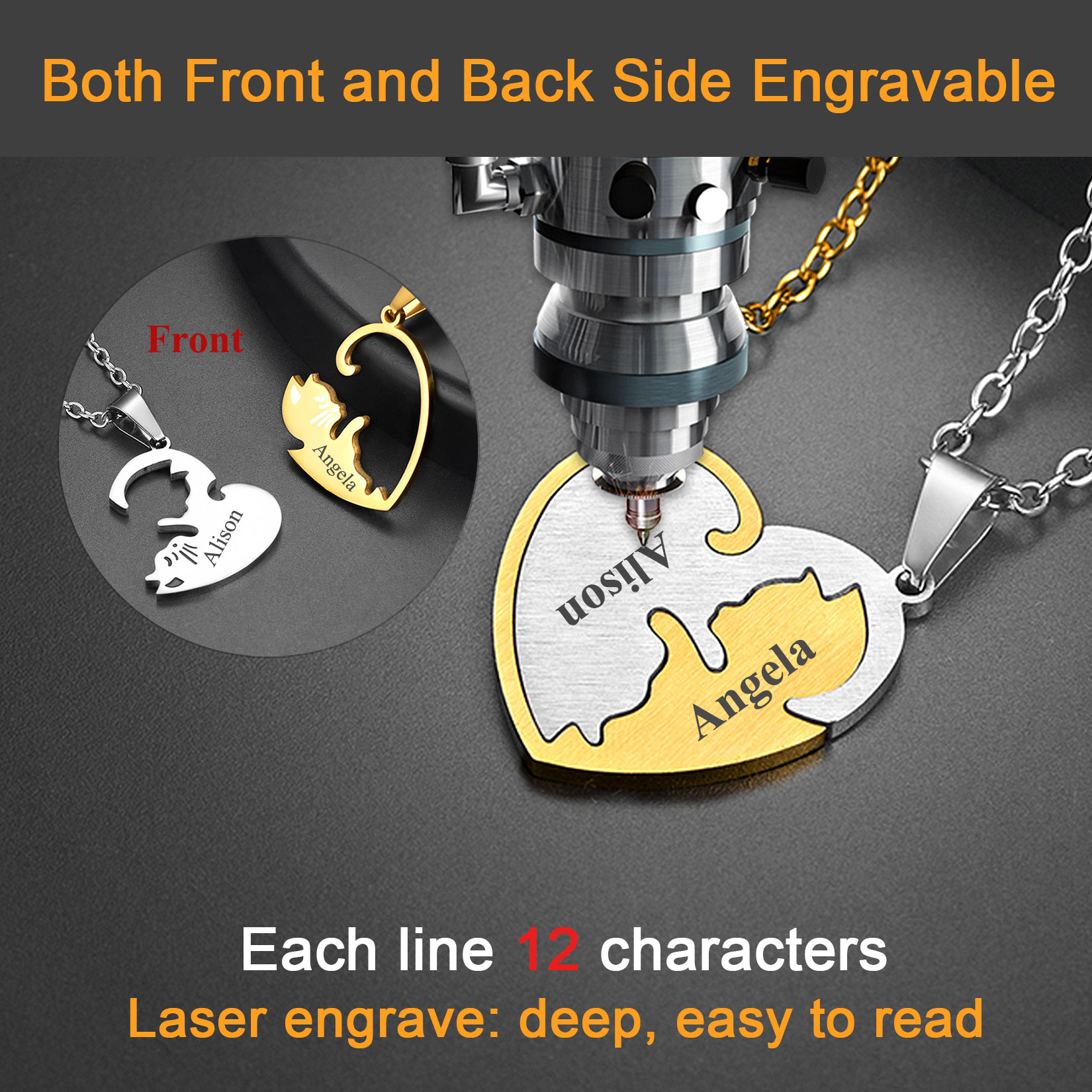 Collier Puzzle en Forme de Cœur avec Prénom Gravé pour Couple