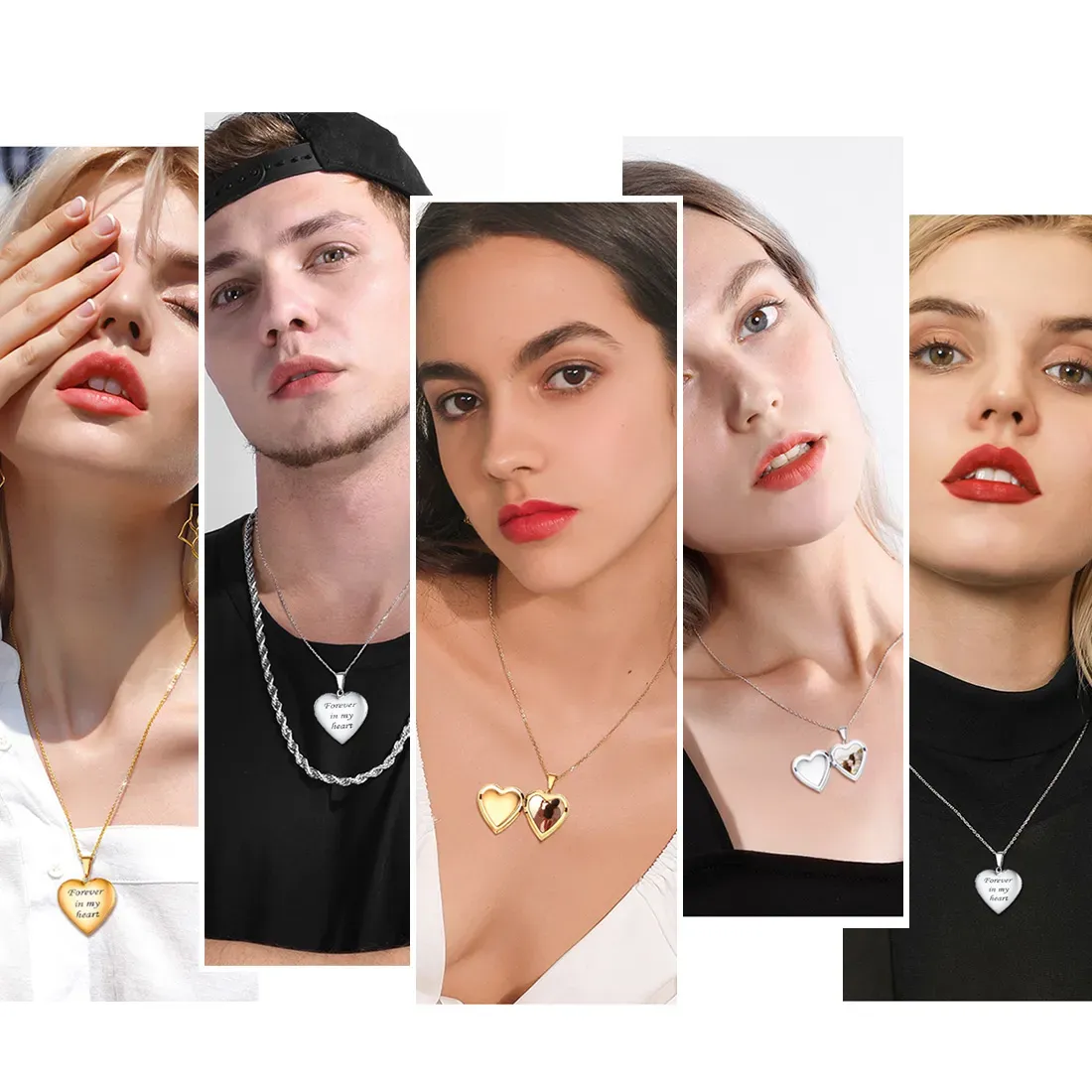 Pendentif Médaillon en Forme de Cœur Personnalisé avec Photo pour Femme