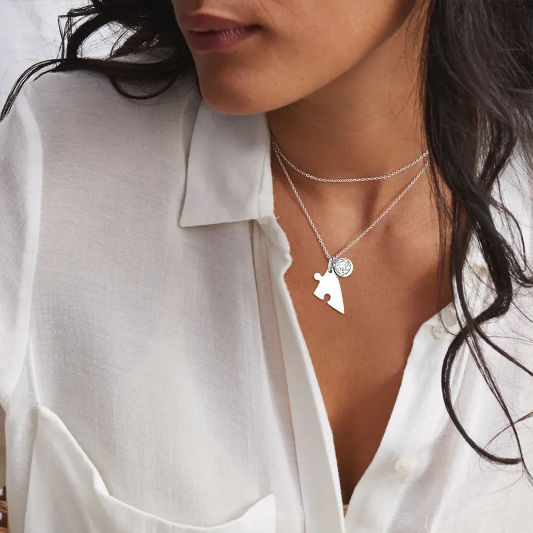 Collier Cœur Puzzle avec Pierres de Naissance Personnalisé pour Amies
