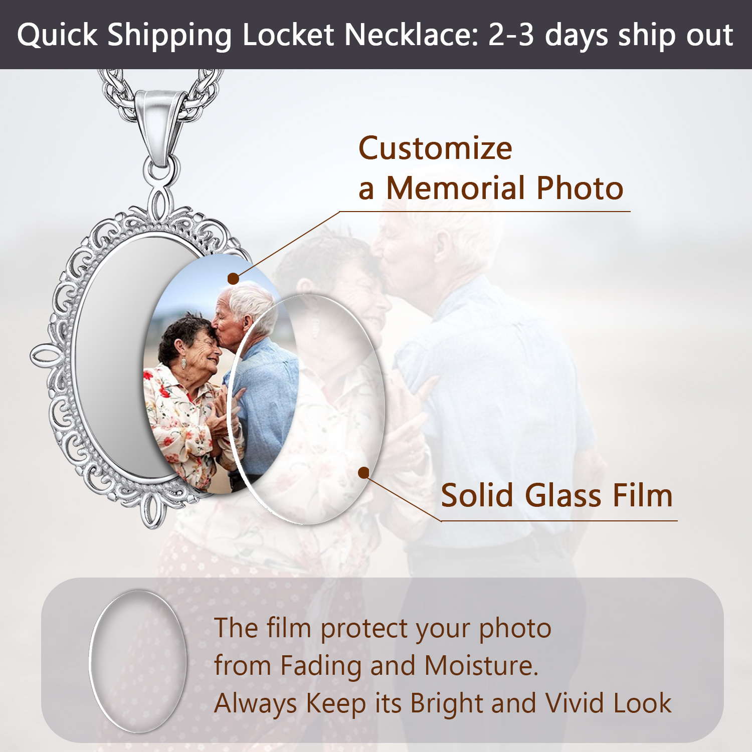 Collier Photo Gravé Personnalisé avec Chaîne en Acier Inoxydable