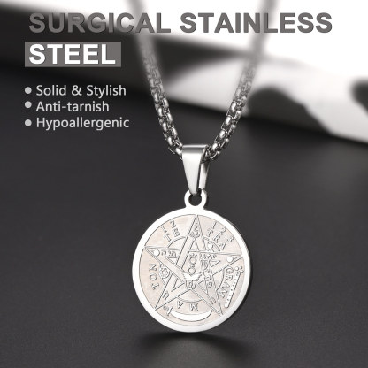Collier Pentagramme Plaqué avec Pendentif Wiccan Païen Gravé en acier inoxydable