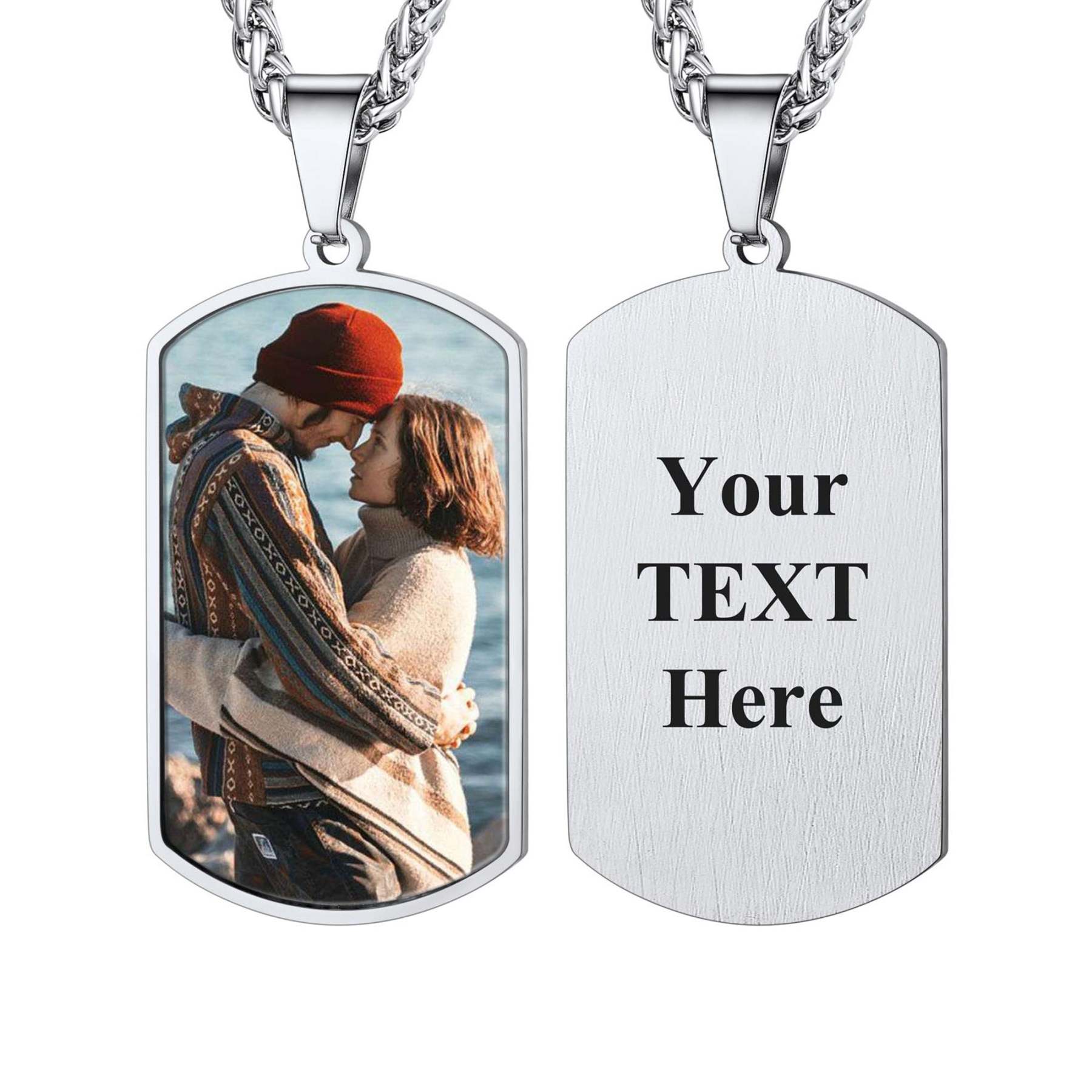Collier Plaque Militaire Personnalisé avec Photo Argenté