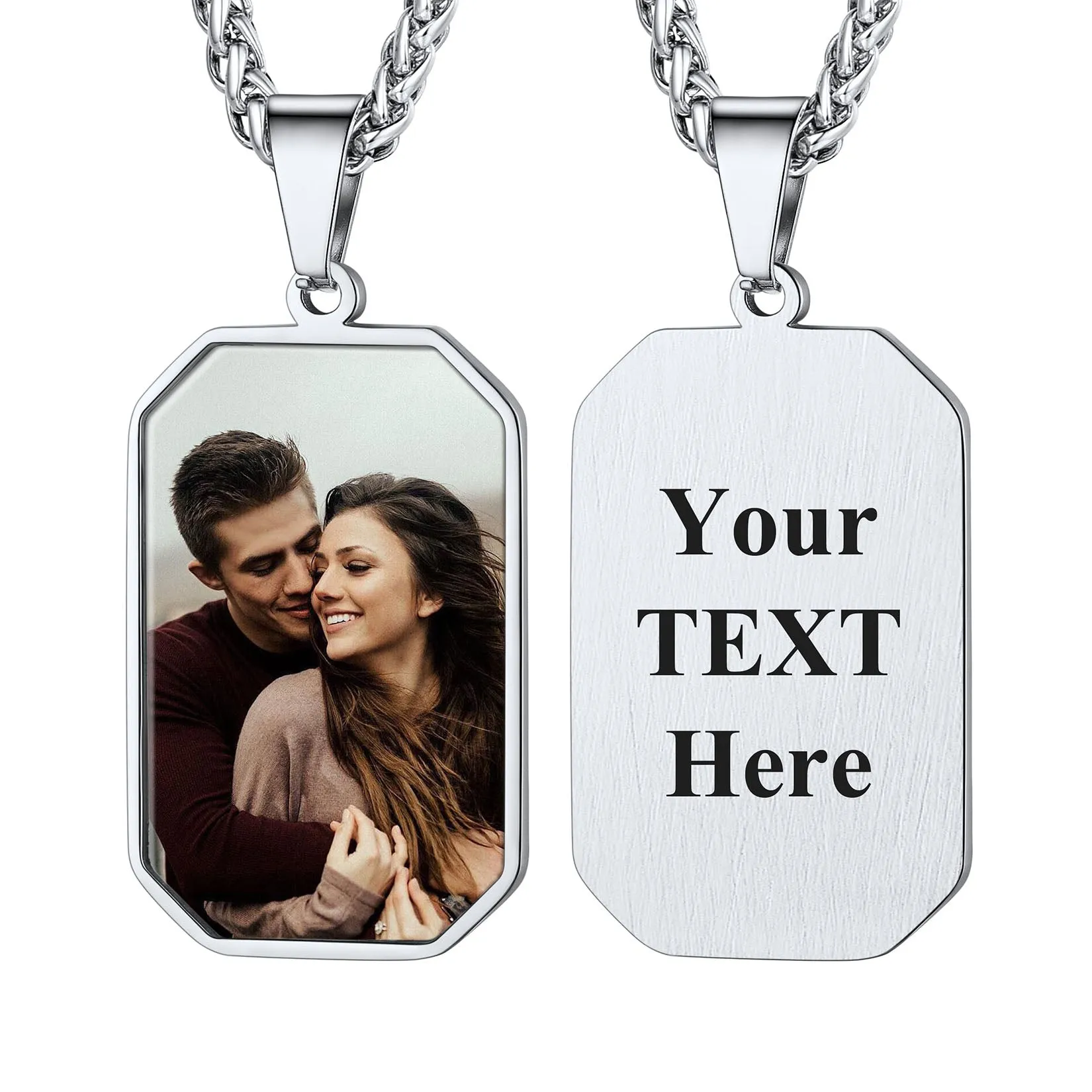 Collier Plaque Octogonale Personnalisée avec Photo Argenté