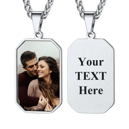 Collier Plaque Octogonale Personnalisée avec Photo Argenté