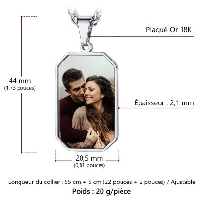 Collier Plaque Octogonale Personnalisée avec Photo Taille