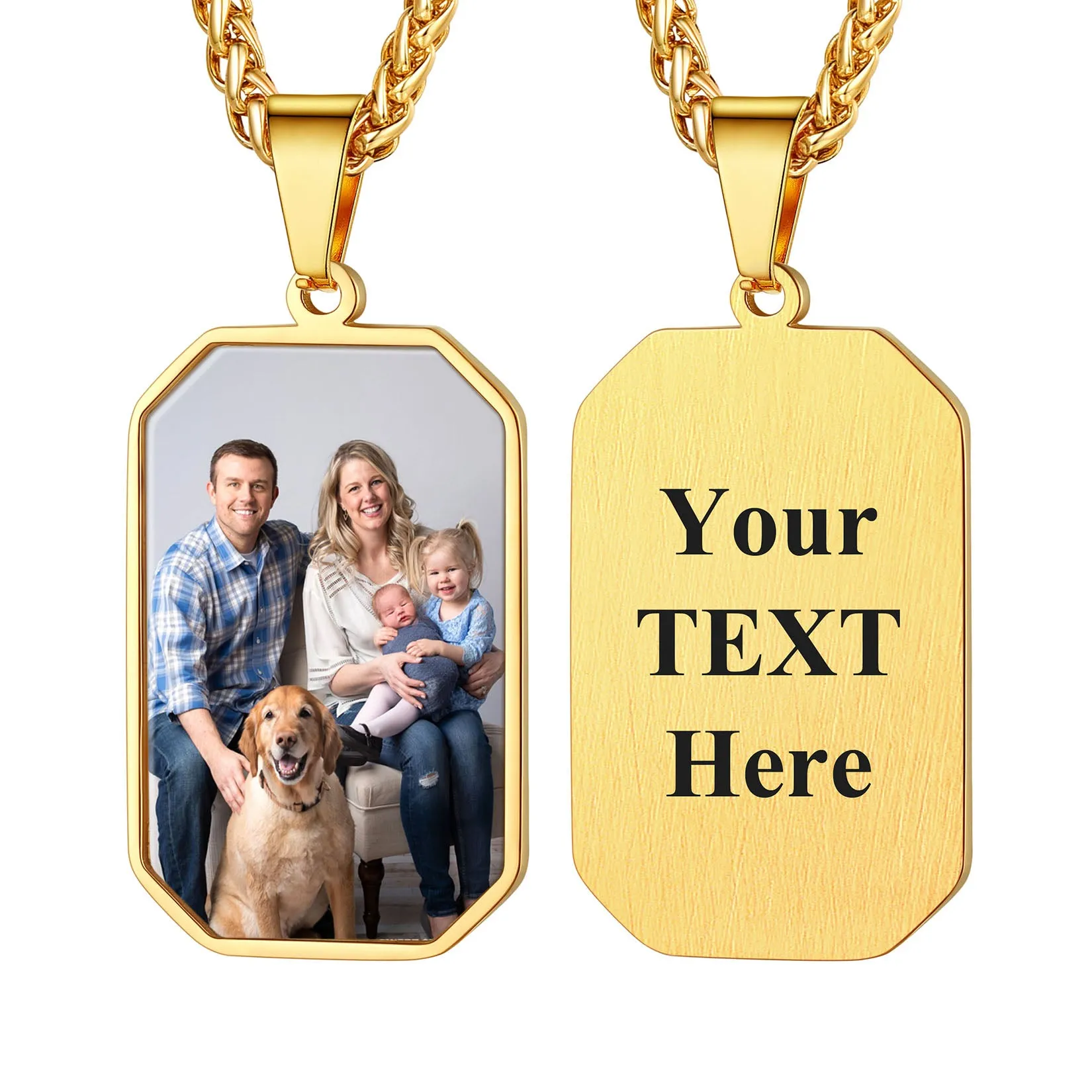 Collier Plaque Octogonale Personnalisée avec Photo Or