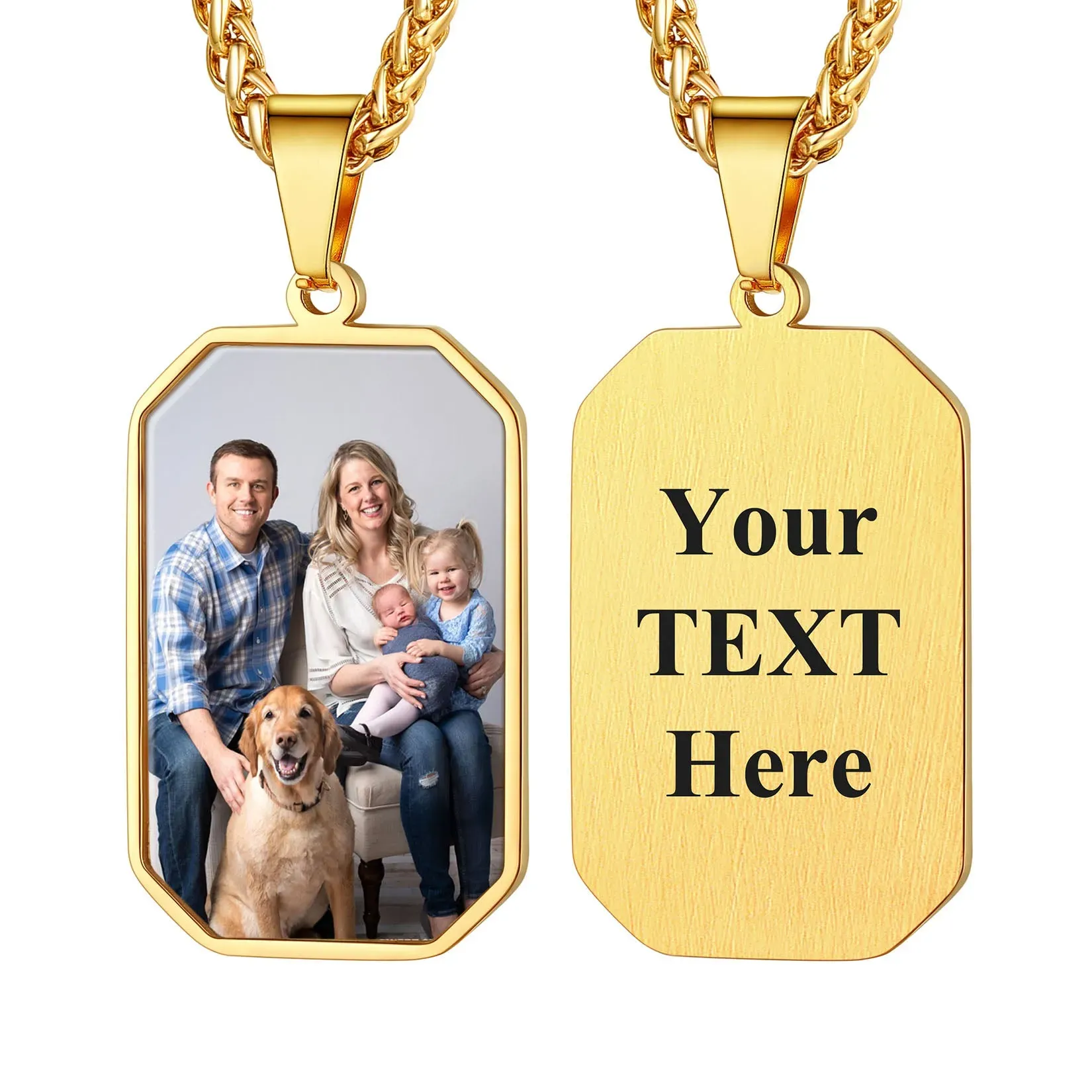 Collier Plaque Octogonale Personnalisée avec Photo Or