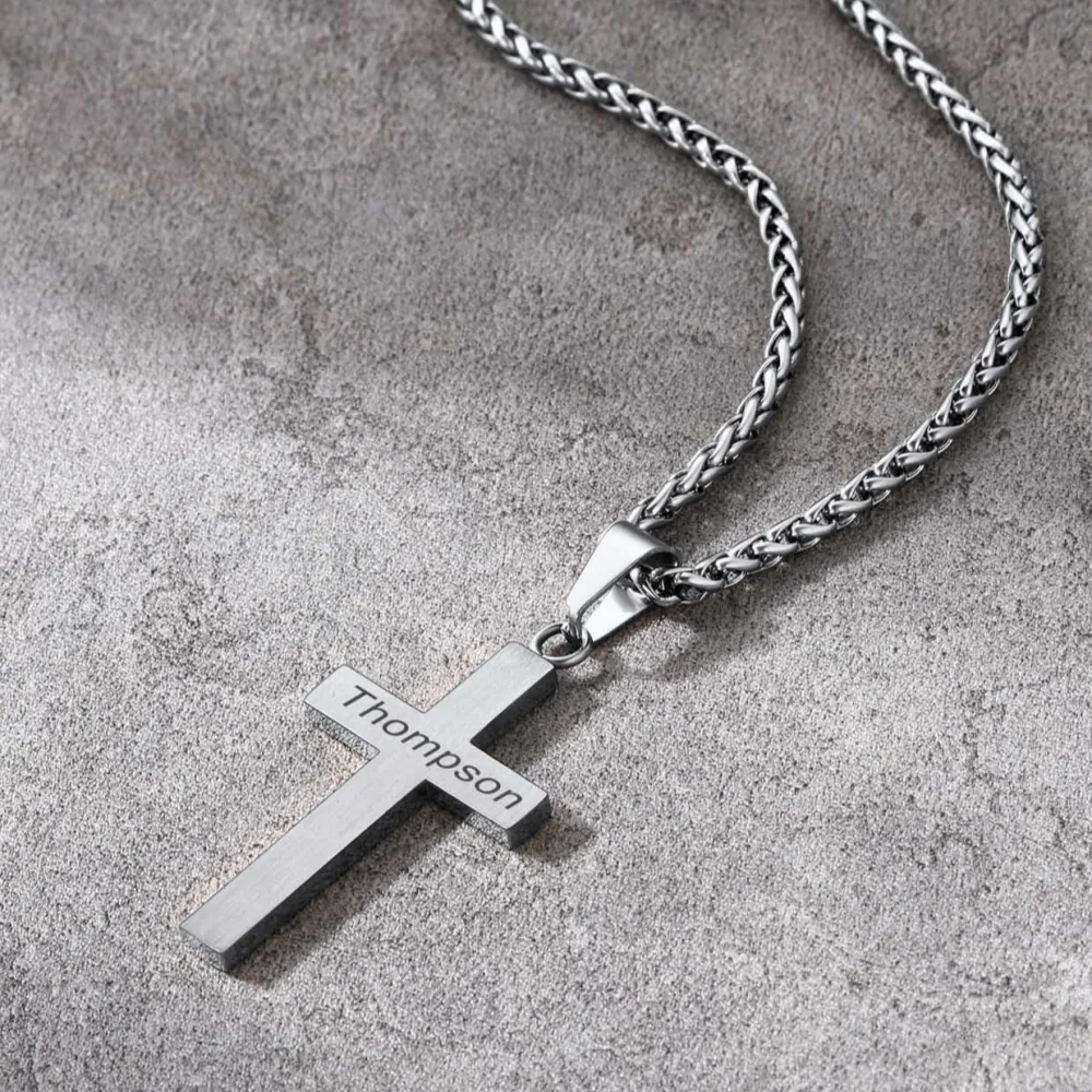 Collier Croix Personnalisable en Acier Inoxydable avec Chaîne Blé  Scène