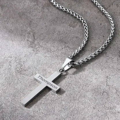 Collier Croix Personnalisable en Acier Inoxydable avec Chaîne Blé  Scène