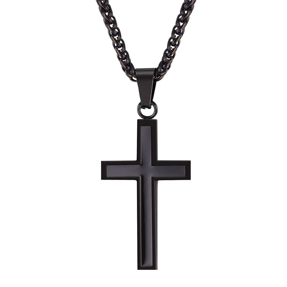 Collier Croix Personnalisable en Acier Inoxydable avec Chaîne Blé Noir