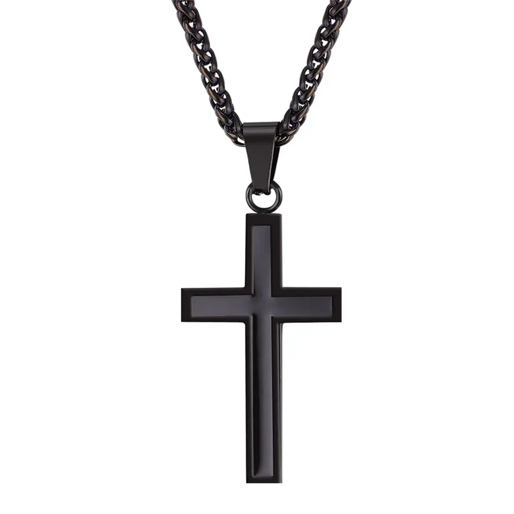 Collier Croix Personnalisable en Acier Inoxydable avec Chaîne Blé Noir