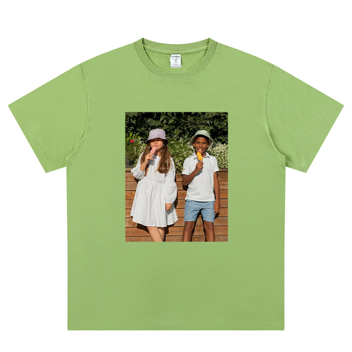T-shirt Personnalisé avec Photo Vert Clair pour Homme et Femme Vert Clair