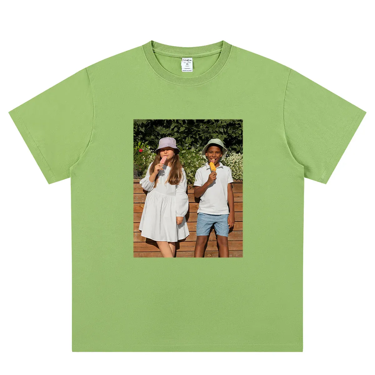 T-shirt Personnalisé avec Photo Vert Clair pour Homme et Femme Vert Clair