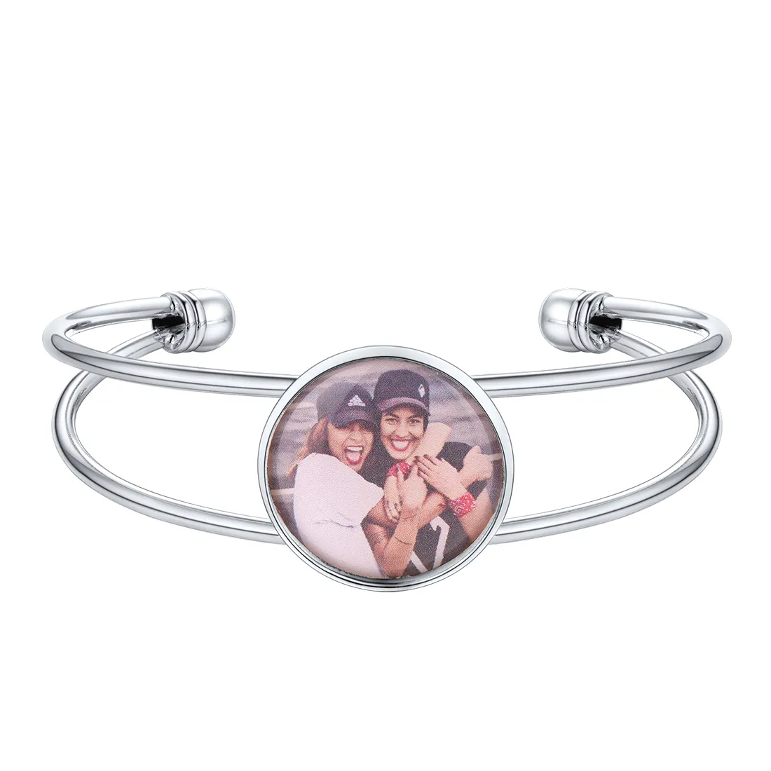 Bracelet manchette personnalisé avec photo et gravure pour femme Argenté