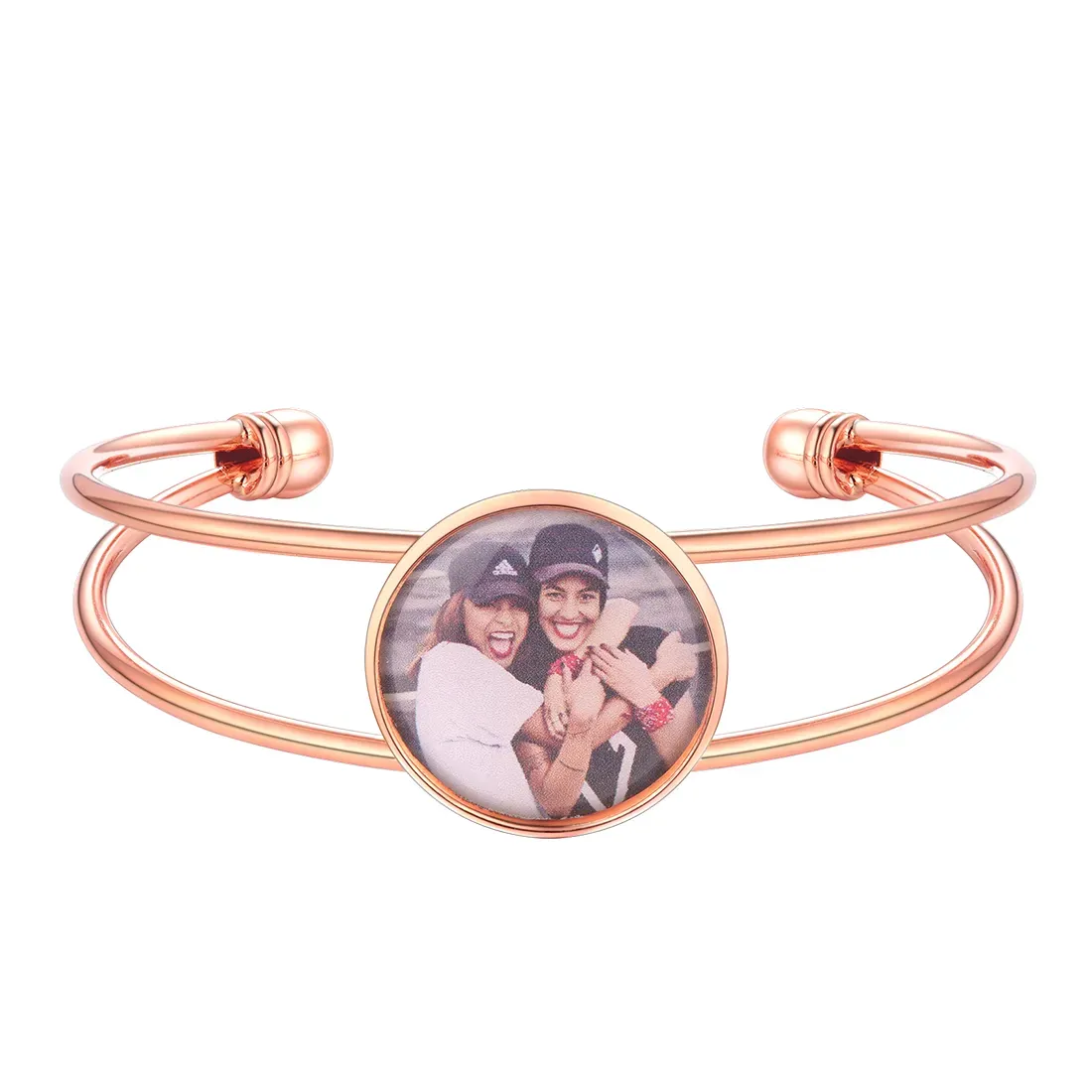 Bracelet manchette personnalisé avec photo et gravure pour femme Or Rose