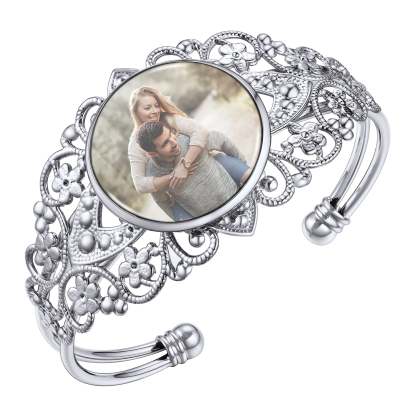 Bracelet Manchette Personnalisé avec Photo pour Femme Argenté