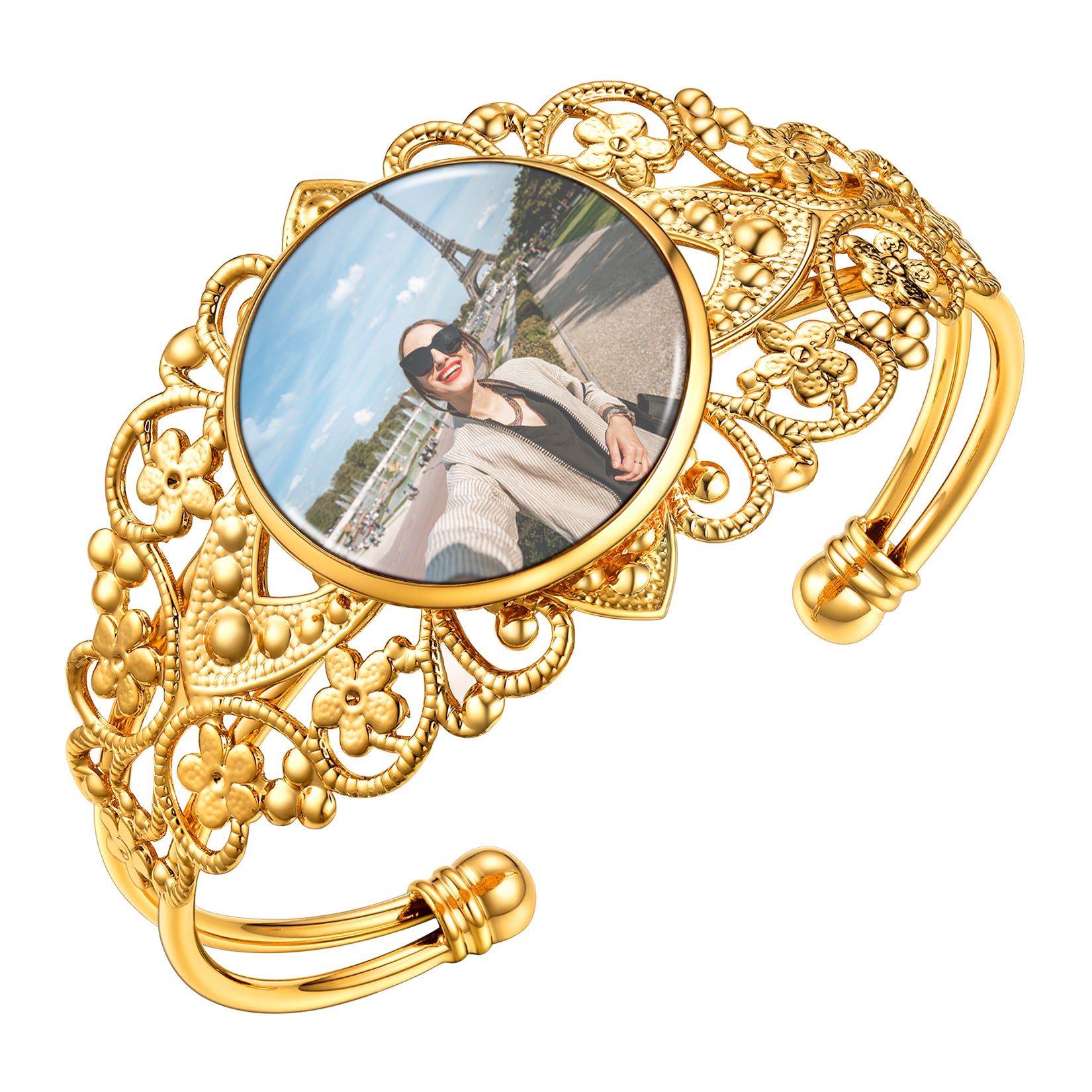 Bracelet Manchette Personnalisé avec Photo pour Femme Or