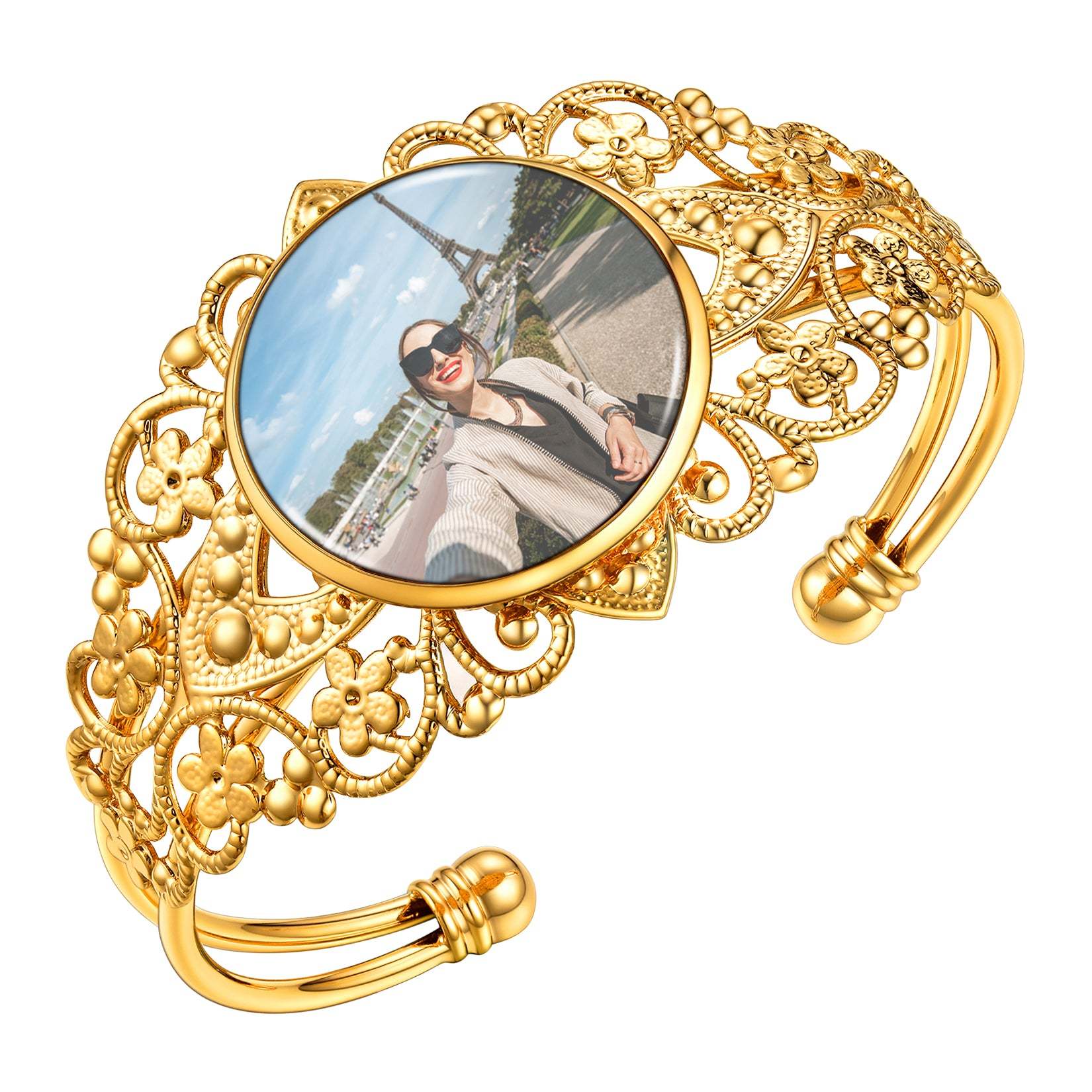 Bracelet Manchette Personnalisé avec Photo pour Femme Or